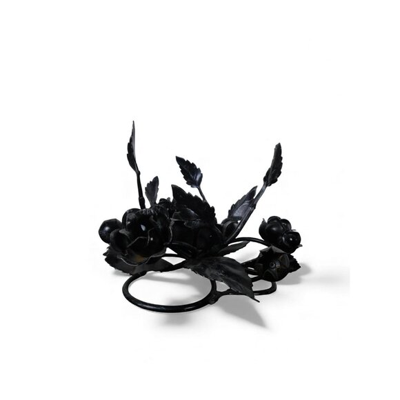 Pair Black Wrought Iron Rose Candle Holder Centerpieces Floral Decor Table - Picture 6 of 8